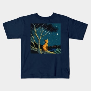 Marmalade Cat Looking at a View over a Lake Kids T-Shirt